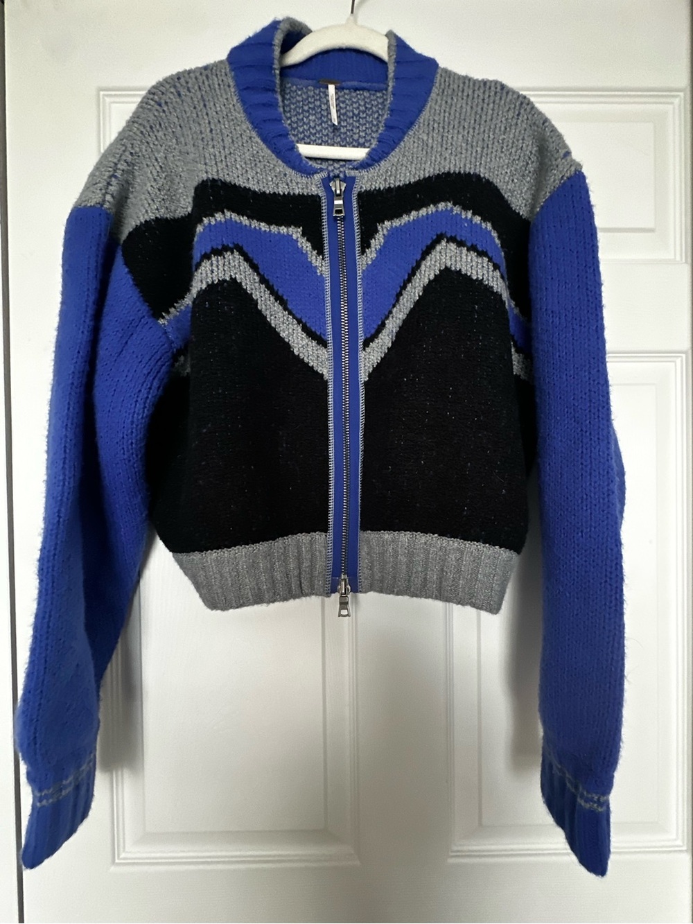 Free people Blue & Gray Zip-Front Women's Sweater Jacket